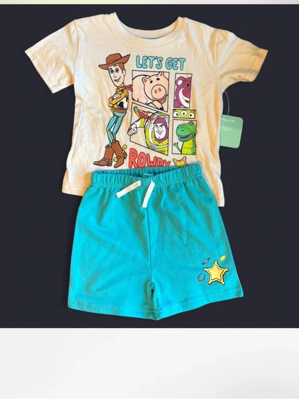 GAP Baby Neon Yellow Tie-Dye Pocket Tee with Toy Story 2-piece outfit - Picture 2 of 6